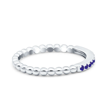 Half Eternity Wedding Band Ring Round Simulated Blue Sapphire CZ 925 Sterling Silver